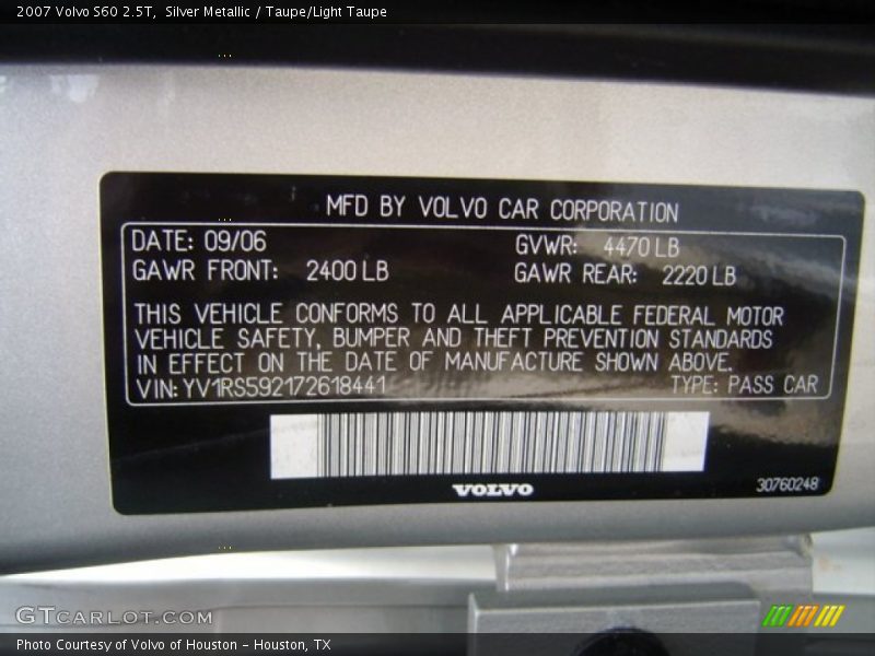 Silver Metallic / Taupe/Light Taupe 2007 Volvo S60 2.5T