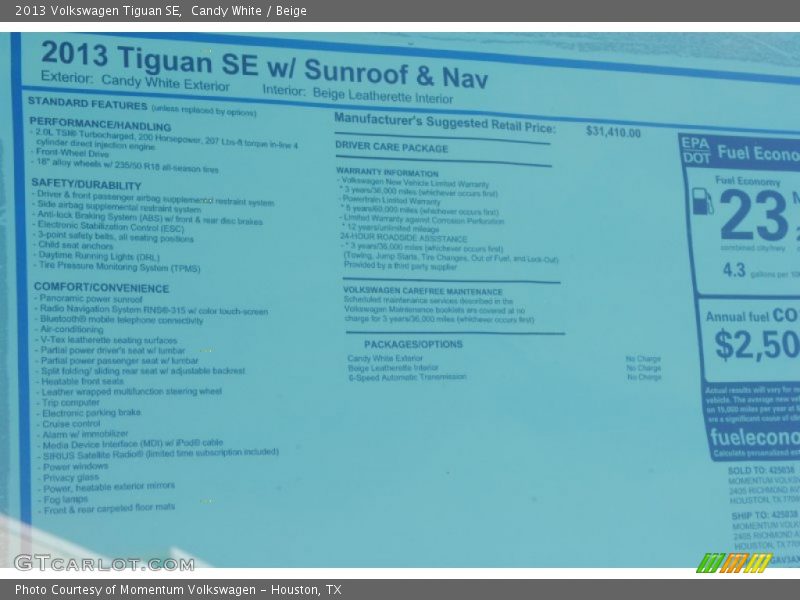 Candy White / Beige 2013 Volkswagen Tiguan SE
