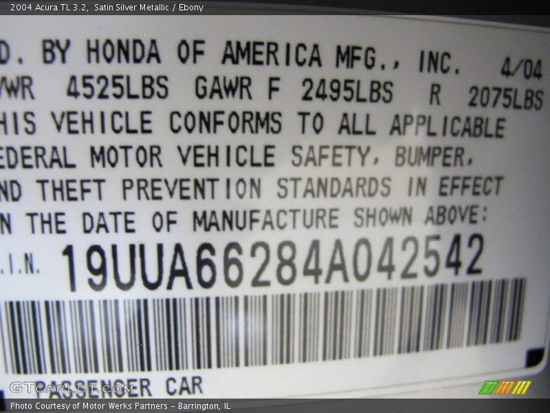Satin Silver Metallic / Ebony 2004 Acura TL 3.2