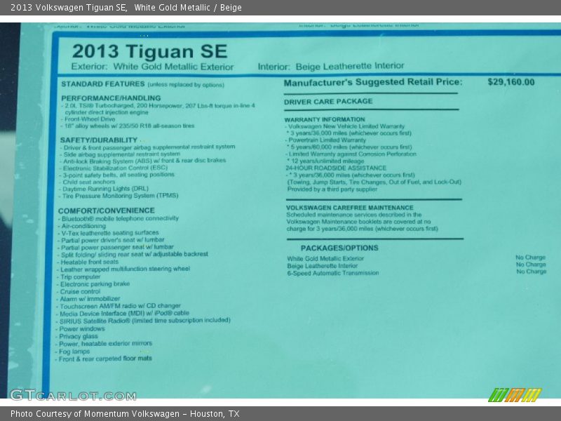 White Gold Metallic / Beige 2013 Volkswagen Tiguan SE