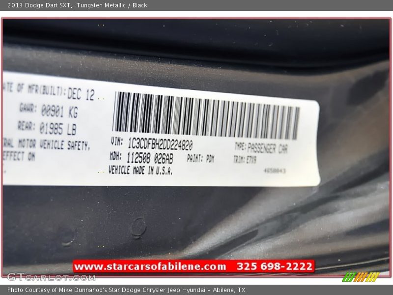 Tungsten Metallic / Black 2013 Dodge Dart SXT