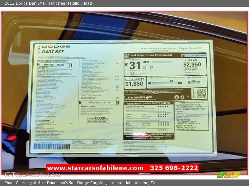 Tungsten Metallic / Black 2013 Dodge Dart SXT