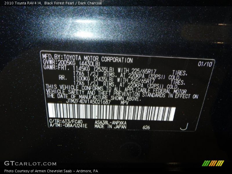 Black Forest Pearl / Dark Charcoal 2010 Toyota RAV4 I4