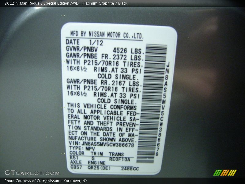 Platinum Graphite / Black 2012 Nissan Rogue S Special Edition AWD