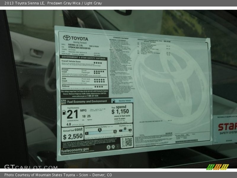 Predawn Gray Mica / Light Gray 2013 Toyota Sienna LE