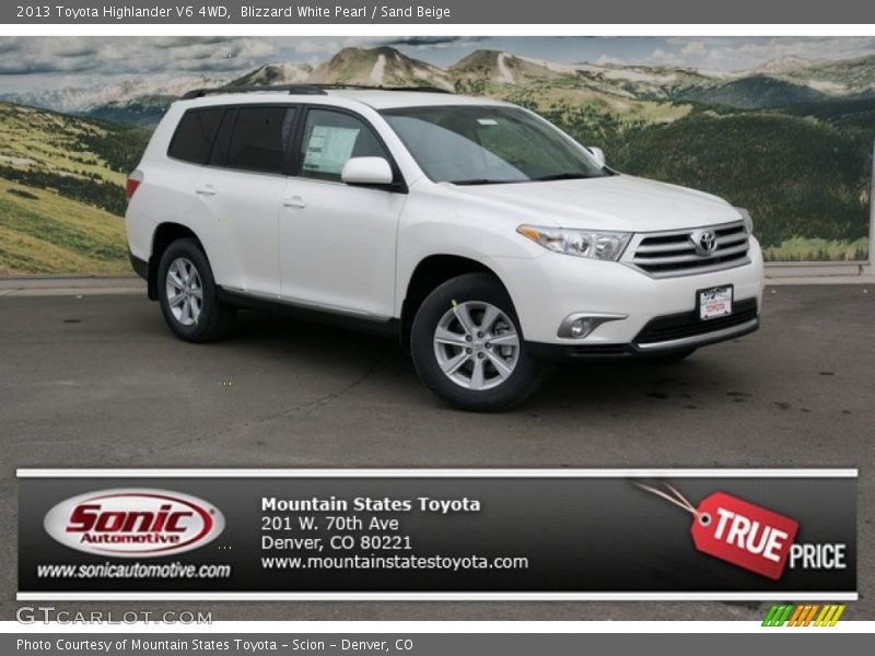 Blizzard White Pearl / Sand Beige 2013 Toyota Highlander V6 4WD