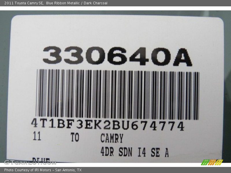 Blue Ribbon Metallic / Dark Charcoal 2011 Toyota Camry SE