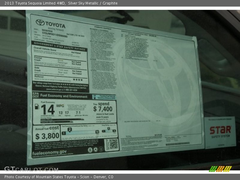  2013 Sequoia Limited 4WD Window Sticker