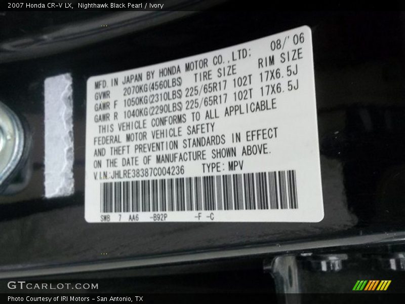 Nighthawk Black Pearl / Ivory 2007 Honda CR-V LX