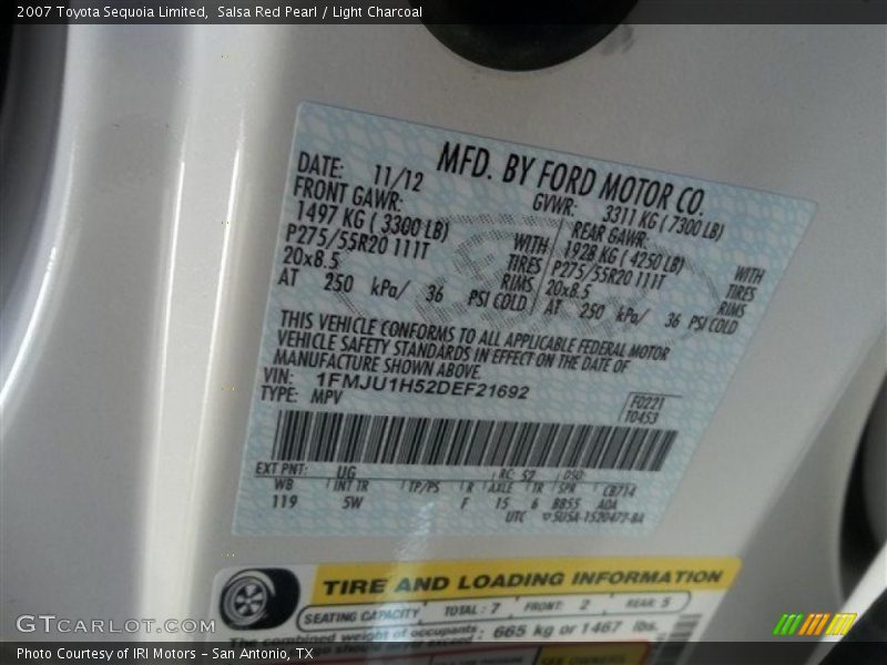 Salsa Red Pearl / Light Charcoal 2007 Toyota Sequoia Limited