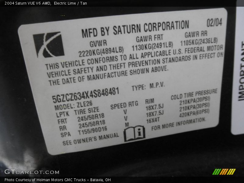 Electric Lime / Tan 2004 Saturn VUE V6 AWD