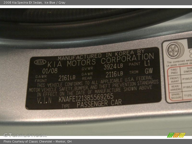 Ice Blue / Gray 2008 Kia Spectra EX Sedan