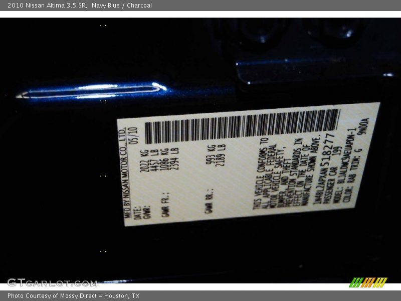 Navy Blue / Charcoal 2010 Nissan Altima 3.5 SR