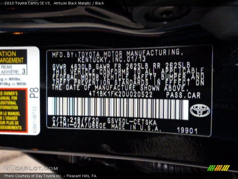 Attitude Black Metallic / Black 2013 Toyota Camry SE V6