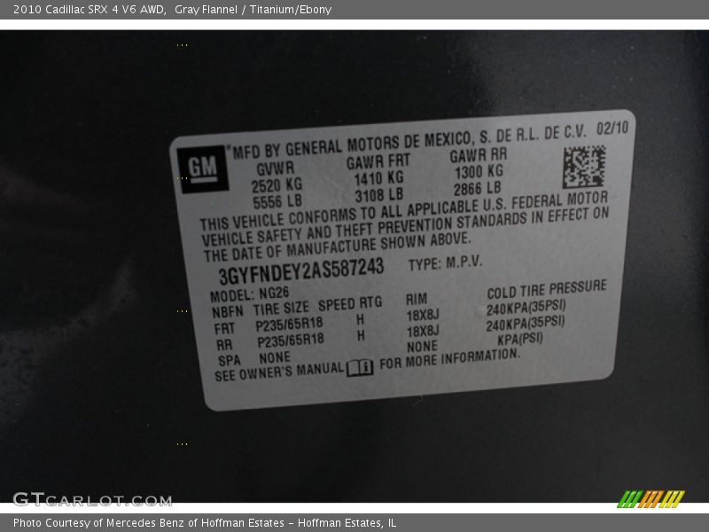 Gray Flannel / Titanium/Ebony 2010 Cadillac SRX 4 V6 AWD