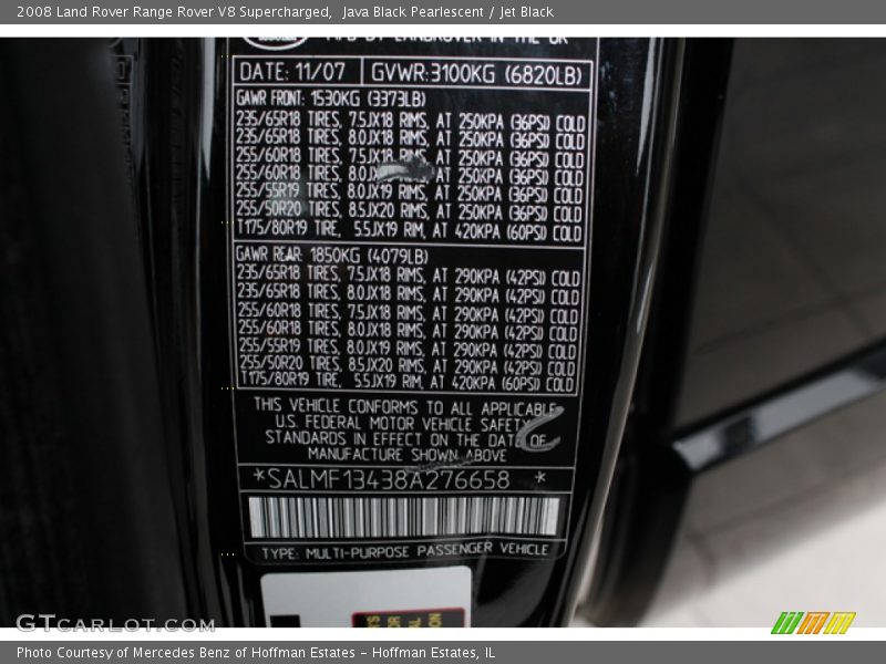 Java Black Pearlescent / Jet Black 2008 Land Rover Range Rover V8 Supercharged