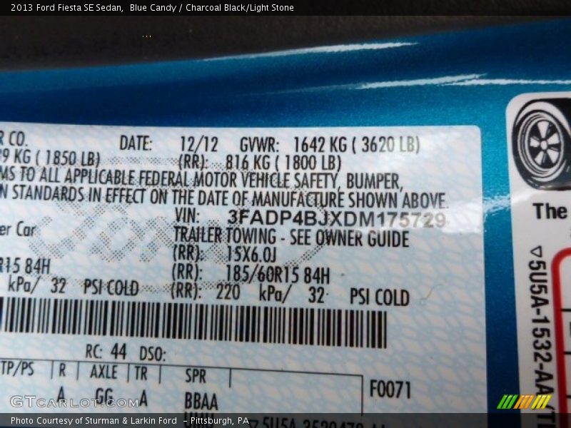 Blue Candy / Charcoal Black/Light Stone 2013 Ford Fiesta SE Sedan