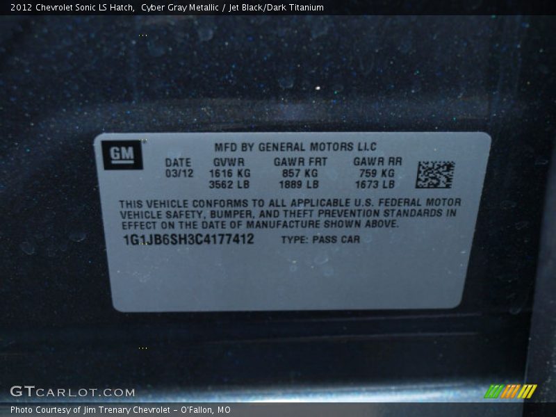 Cyber Gray Metallic / Jet Black/Dark Titanium 2012 Chevrolet Sonic LS Hatch