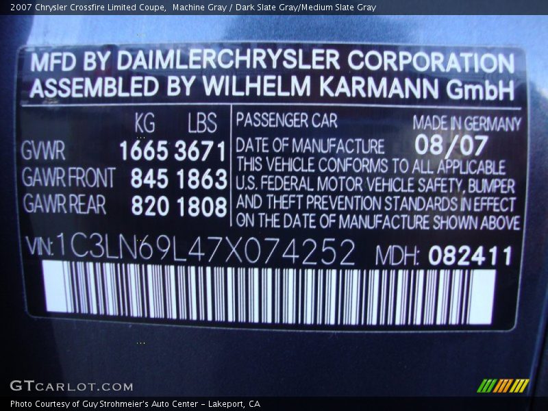 Machine Gray / Dark Slate Gray/Medium Slate Gray 2007 Chrysler Crossfire Limited Coupe