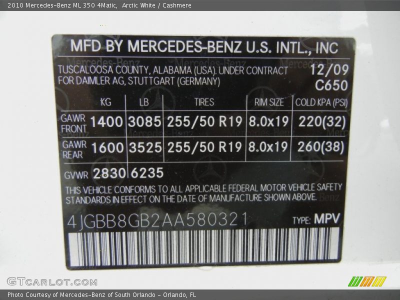 Arctic White / Cashmere 2010 Mercedes-Benz ML 350 4Matic