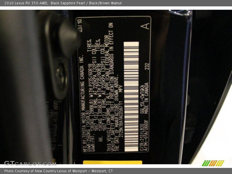 Black Sapphire Pearl / Black/Brown Walnut 2010 Lexus RX 350 AWD