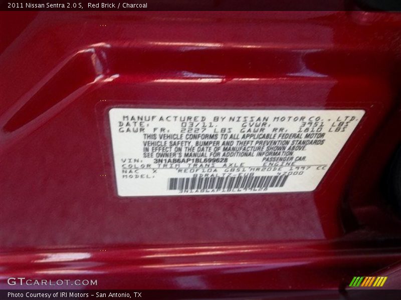 Red Brick / Charcoal 2011 Nissan Sentra 2.0 S