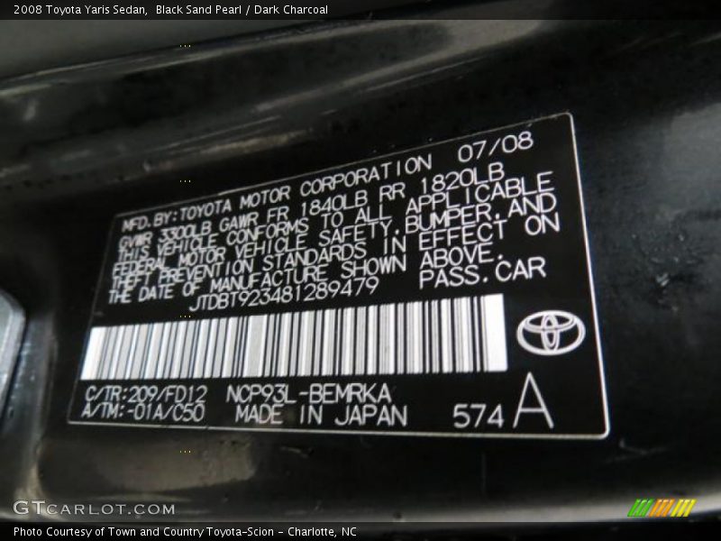 Black Sand Pearl / Dark Charcoal 2008 Toyota Yaris Sedan