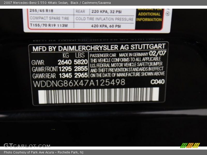Black / Cashmere/Savanna 2007 Mercedes-Benz S 550 4Matic Sedan