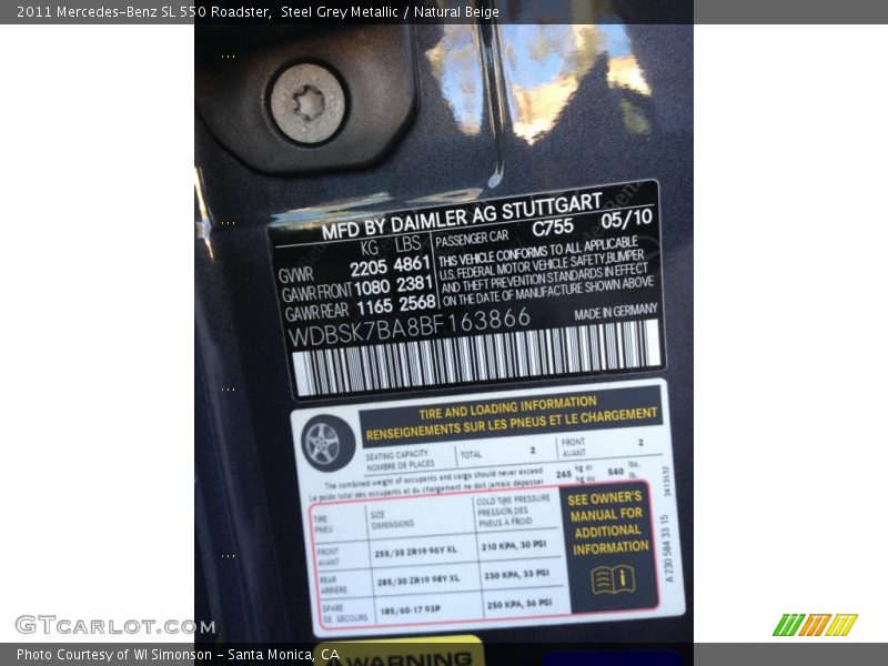 Steel Grey Metallic / Natural Beige 2011 Mercedes-Benz SL 550 Roadster