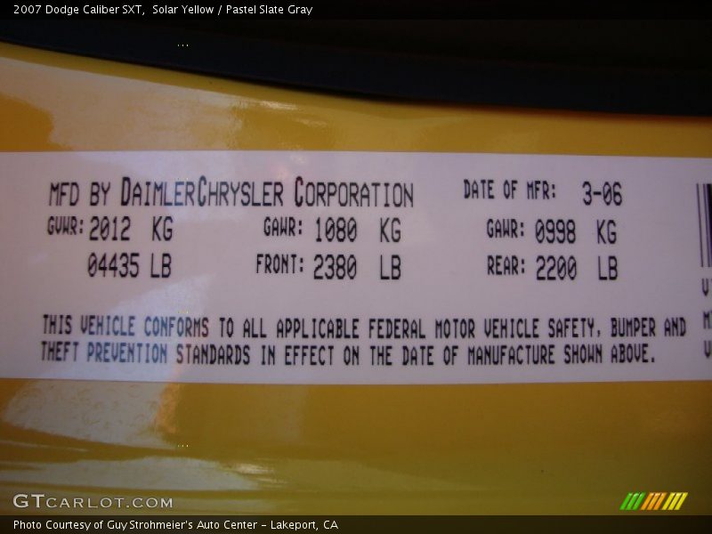 Solar Yellow / Pastel Slate Gray 2007 Dodge Caliber SXT