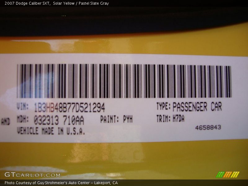 2007 Caliber SXT Solar Yellow Color Code PYH