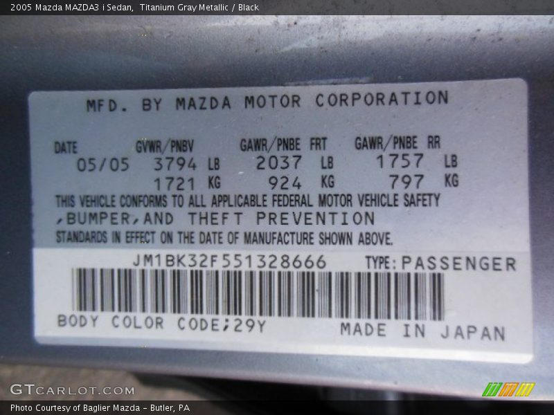 Titanium Gray Metallic / Black 2005 Mazda MAZDA3 i Sedan
