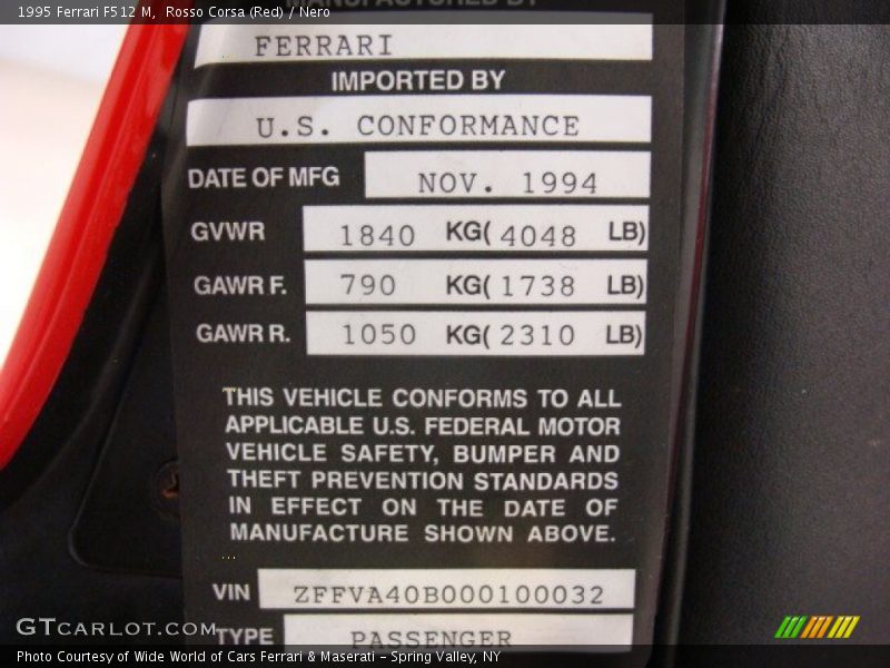 Info Tag of 1995 F512 M 