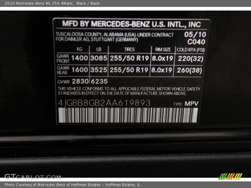 Black / Black 2010 Mercedes-Benz ML 350 4Matic