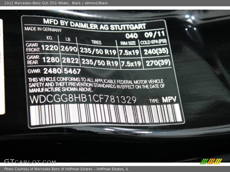 Black / Almond/Black 2012 Mercedes-Benz GLK 350 4Matic