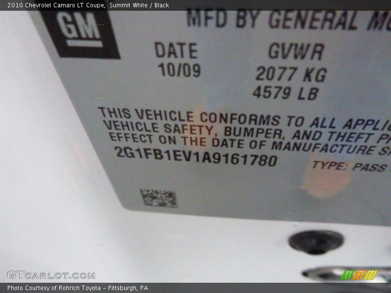 Summit White / Black 2010 Chevrolet Camaro LT Coupe