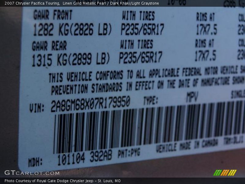 Linen Gold Metallic Pearl / Dark Khaki/Light Graystone 2007 Chrysler Pacifica Touring