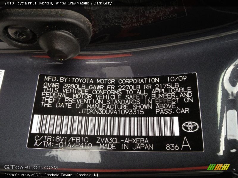 2010 Prius Hybrid II Winter Gray Metallic Color Code 8V1