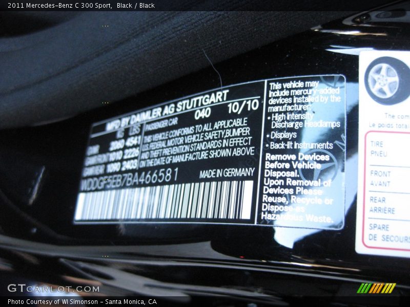 Black / Black 2011 Mercedes-Benz C 300 Sport