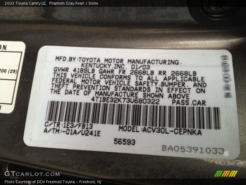 Phantom Gray Pearl / Stone 2003 Toyota Camry LE
