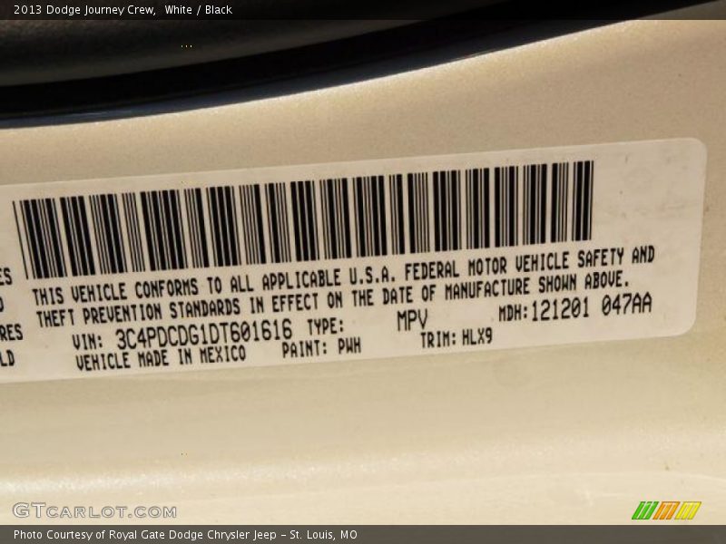 White / Black 2013 Dodge Journey Crew