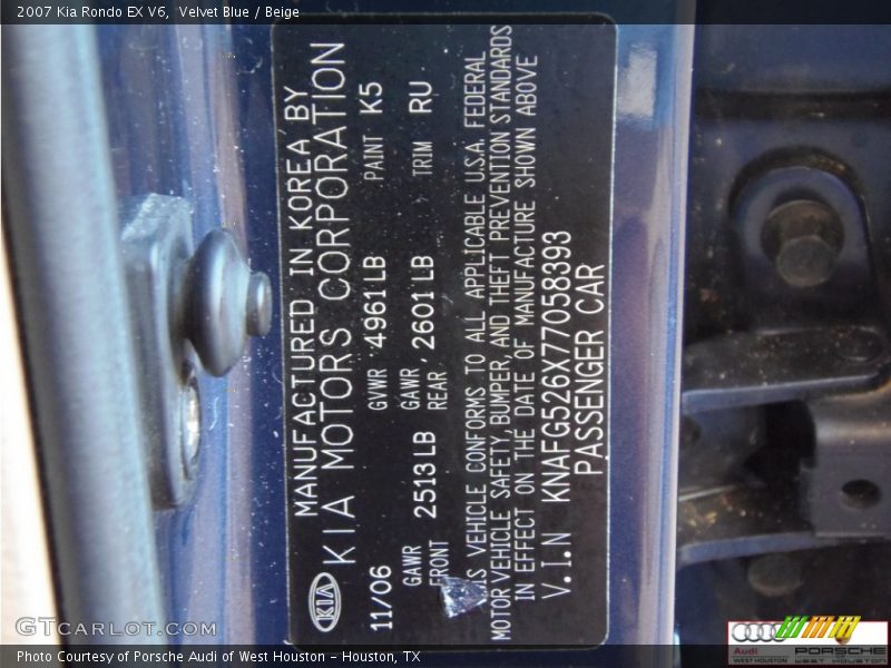 Velvet Blue / Beige 2007 Kia Rondo EX V6