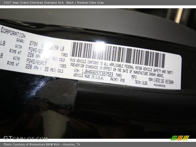 Black / Medium Slate Gray 2007 Jeep Grand Cherokee Overland 4x4