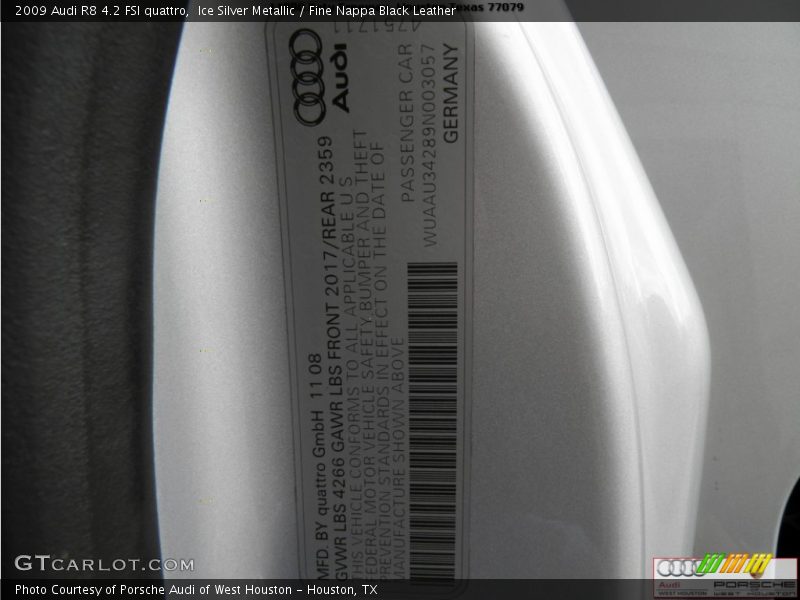 Ice Silver Metallic / Fine Nappa Black Leather 2009 Audi R8 4.2 FSI quattro