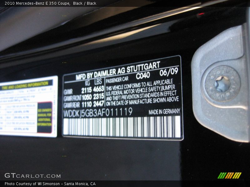 Black / Black 2010 Mercedes-Benz E 350 Coupe