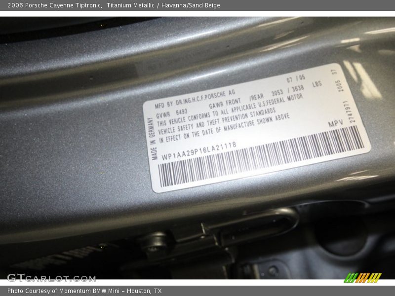 Titanium Metallic / Havanna/Sand Beige 2006 Porsche Cayenne Tiptronic