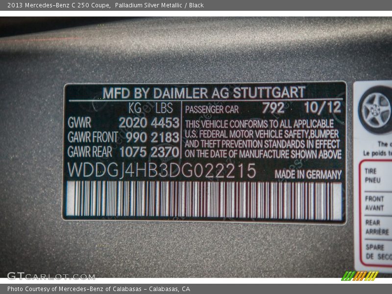 Palladium Silver Metallic / Black 2013 Mercedes-Benz C 250 Coupe