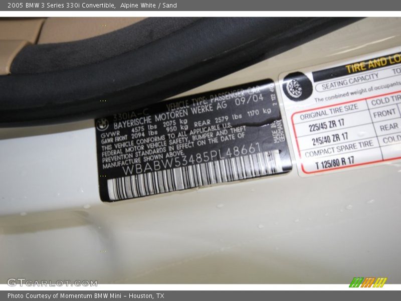 Alpine White / Sand 2005 BMW 3 Series 330i Convertible