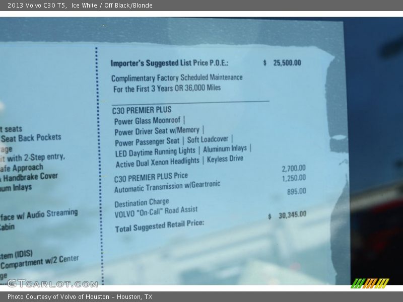Ice White / Off Black/Blonde 2013 Volvo C30 T5