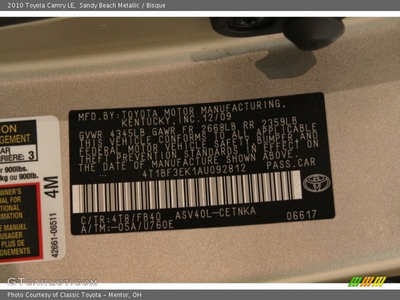 Sandy Beach Metallic / Bisque 2010 Toyota Camry LE